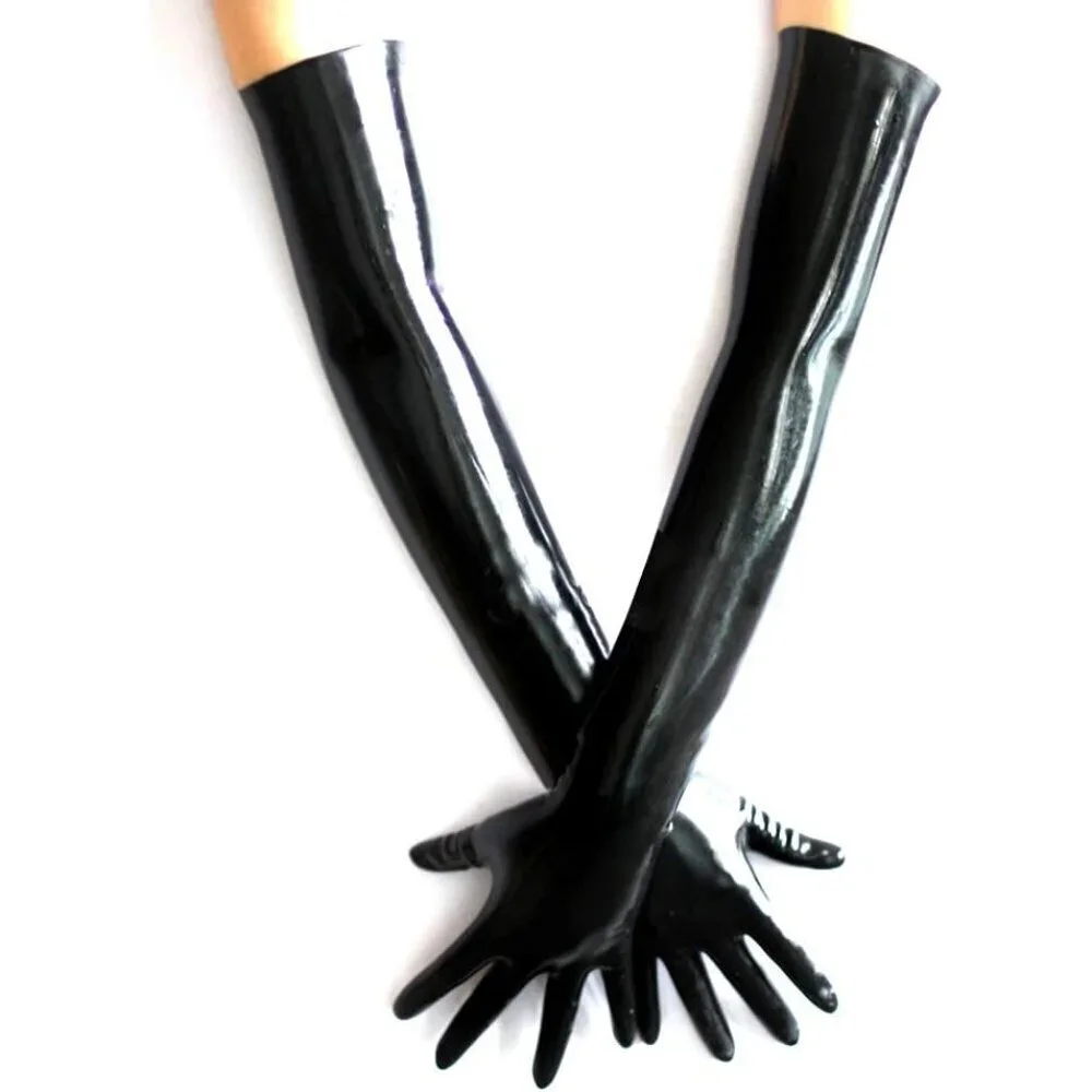 Latex Rubber Black Long Gloves Plus Size Club Outfit Accessory Women